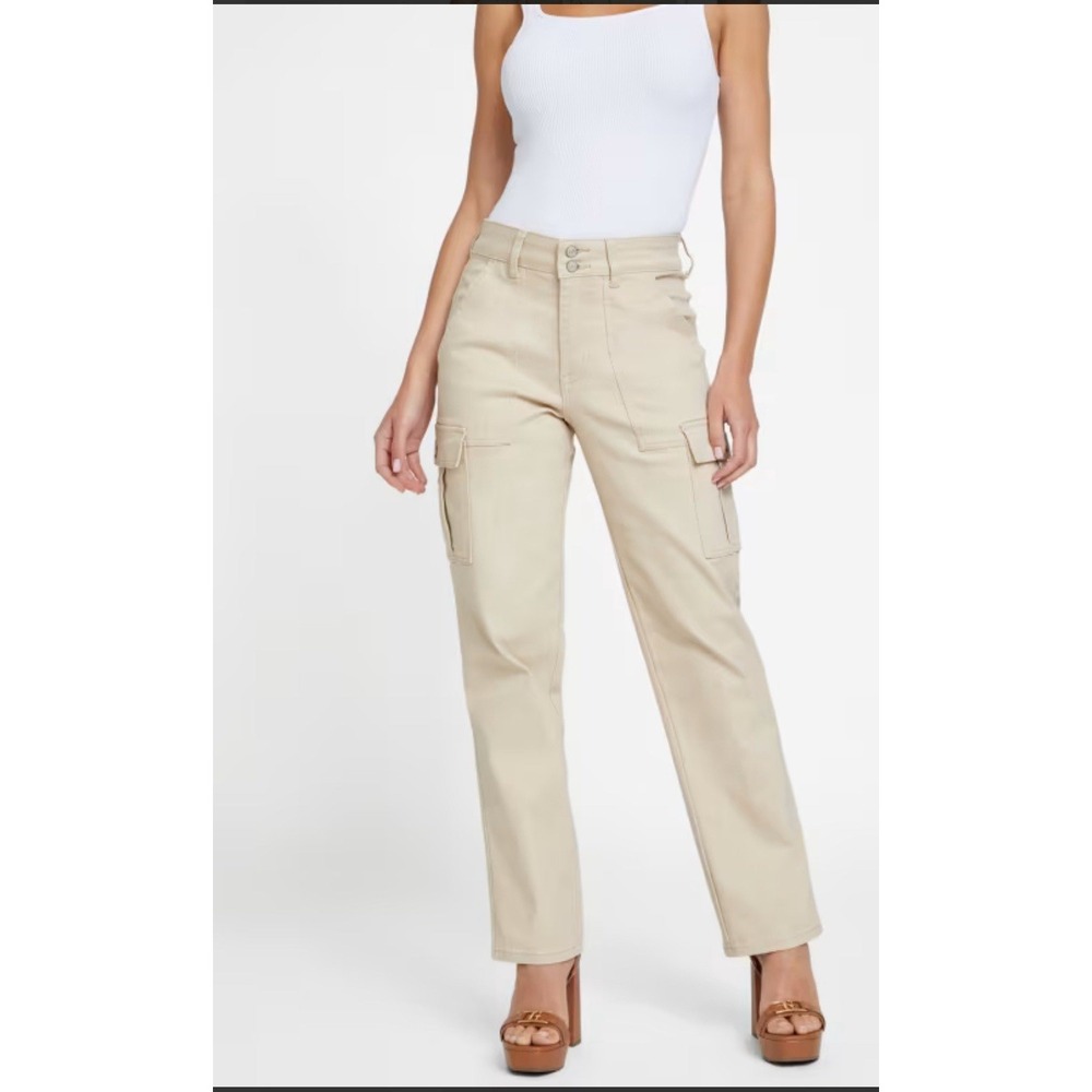 GUESS Hailey High-Rise Straight Cargo Jeans Women's Size 34x30‎ Cemento Cream